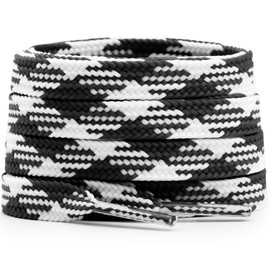 DELELE Flat Colored Shoelaces for Sneakers: 71 inch Black and White Thin Argyle Shoe Laces 2 Pair