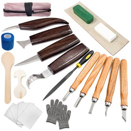 Socpuro 22Pcs Wood Carving Tools Kit, Hand Carving Knife Set with Anti-Slip Cut-Resistant Gloves, Wood Whittling Tool Kit for Beginners Adults Woodworking DIY