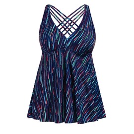 Yonique - playera tankini de talla grande para mujer, sin parte inferior, con cuello en V, para nadar, azul, (Blue Meteor), 14 Plus