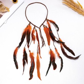 GORTIN Boho Feather Headband Hippie Headband Gypsy Feather Headpiece Indian Costume Headwear Hair Accessory for Women (C-Orange, One size)