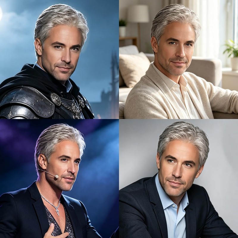 Mens Short Grey Silver Wigs Layered Natural Hair Costume Halloween