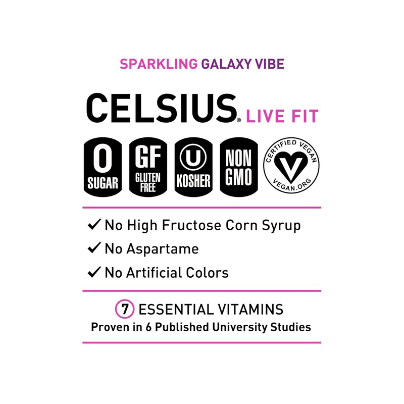 CELSIUS GALAXY VIBE Sparkling Strawberry Watermelon, Sugar Free Energy Drink,