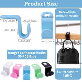 Hanger Connector Hooks, Space Saving Hangers for Closet Organizers, Storage Hangers Hooks, Cascading Hanger Hooks, Hanger Clips Plastic Hangers for Home, College Dorm, Wardrobe (50 PCS Blue)