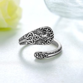 Feijiesi Tree of Life Spoon ring 925 Sterling Silver Spoon Ring Vintage Thumb Ring Jewelry Gifts for Women Men