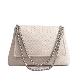 Woven Bag for Women, Vegan Leather Tote Bag Summer Beach Handbag Purse Retro Handmade Travel Shoulder Bag (Rice white)