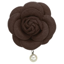 PATIKIL Camellia Flower Brooches, Vintage Fabric Flower Brooches Artificial Pearl Elegant Floral Pins for Women Hat Dress Shirt Tie Corsage, Brown