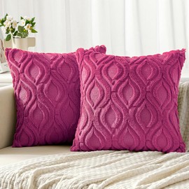 MIULEE Hot Pink Throw Pillow Covers 16x16 Inch, Soft Winter Plush Faux Wool Couch Pillow Covers Set of 2 Decorative Farmhouse Boho Throw Pillows for Sofa Living Room Bed