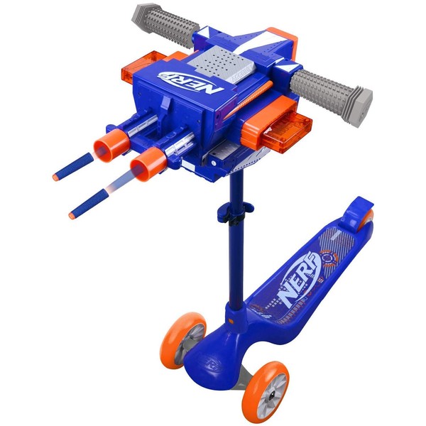 NERF Kick Scooter for Kids, Dual Barrel Blaster Fires Up