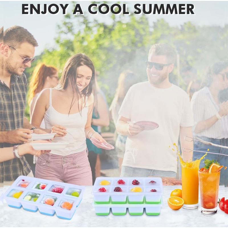 Large Ice Cube Trays with Lid, Jrisbo 2 Pack Stackable