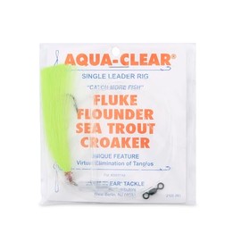 Aqua-Clear, Hair Teaser Rig, Flounder/Fluke/Sea Trout/Weakfish/Croaker, 3/0 XL Nickel Hook, AFW Swivel, 40 lb / 18.1 kg Grand Slam Mono, T-Standoff, Chartreuse Hair