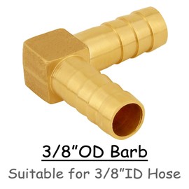 Uenede 3PCS Solid Brass 3/8"OD Barb Elbow Fittings 2-Way 90 Degree L Right Angle Block Barbed Fitting for Water/Oil/Gas