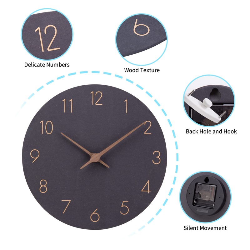 ACCSHINE Wooden 30cm Silent Wall Clocks for Home Decor Living