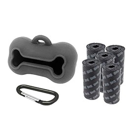 5 Rolls Portable Silicone Bone Shape Dog Poop Bags with Dispenser - Plastic Dog Pooper Scoopers & Bags for Outdoor Leash Travel