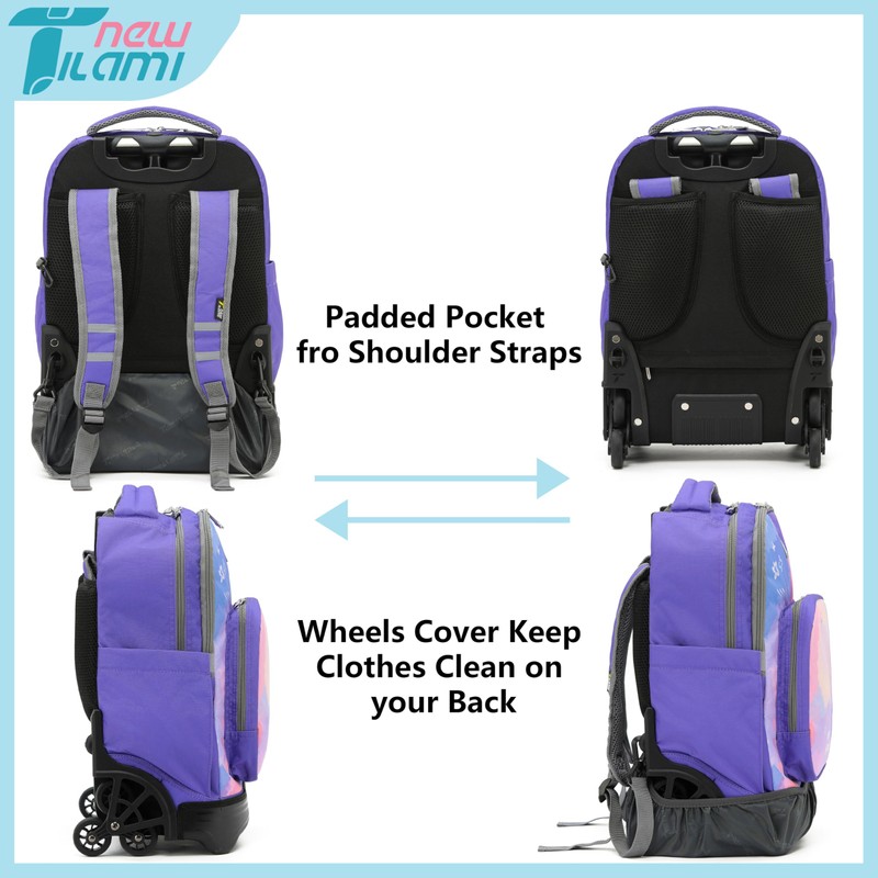 NEW TILAMI 18 Inch Rolling Backpack with Wheels for Girls