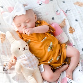 Jirachi Realistic Reborn Baby Dolls, 18- Inch Real Life Soft Body Sleeping Baby Girl, Lifelike Reborn Baby with Yellow Bumble Bee Clothing Set for Kids 3+