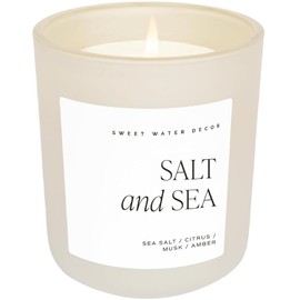 Sweet Water Decor Salt and Sea Soy Candle - Sea Salt, Citrus, Musk, and Amber Scented Candles for Home - 15oz Tan Matte Jar, 70+ Hour Burn Time, Made in the USA | Beach Themed Candles and Scents