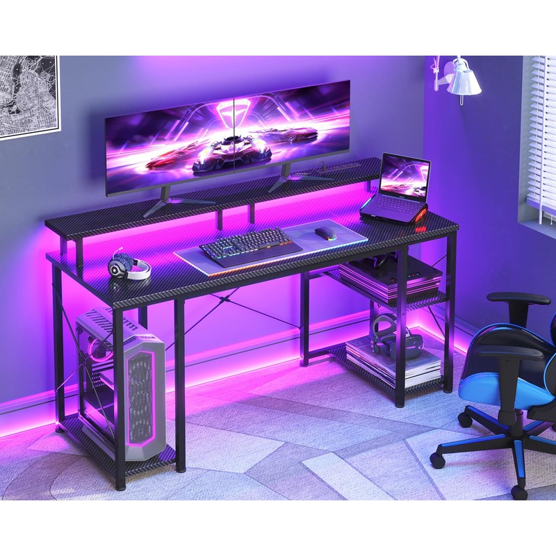ODK 55 Inches Gaming Desk with LED Lights, Computer Desk