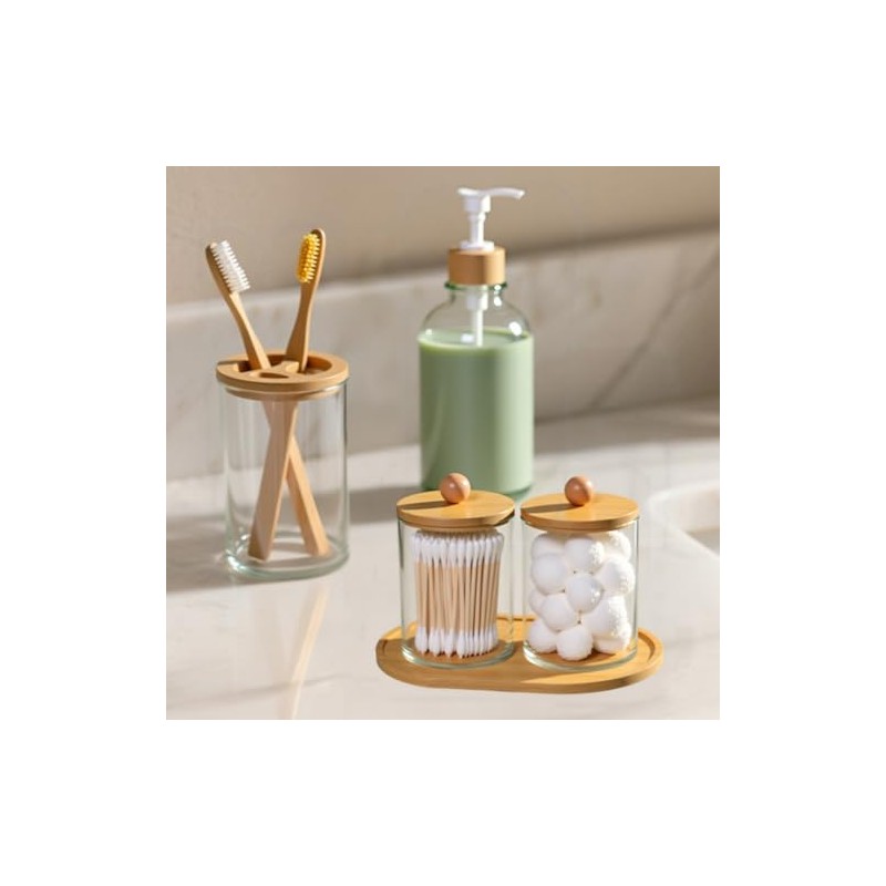 Paquete de 5 accesorios de baño de bambú con bandeja,