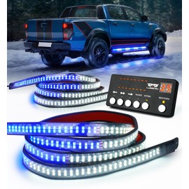 LUMENIX 2PCS 70 Inch Emergency Strobe Lights Strip LED Running Board Flexible Lights Bar Flashing Warning Hazard Safety Side Light for Law Enforcement Vehicles Trucks Pickups Volunteer- White Blue