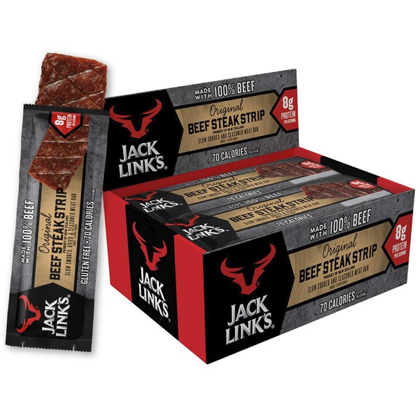 Jack Link’s Beef Strips, Original, 12 Count – Great Protein Bar, Meat Bar with 8g of Protein and 70 Calories, Made with 100% Premium Beef, Gluten Free, No added MSG or Nitrates/Nitrites