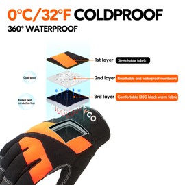 Vgo... 0℃/32°F Winter Cow Leather Work Gloves, Cold Weather Waterproof Safety Work Gloves,Cold Storage or Freezer Use, with Warm Polar Fleece Lining 1Pair PU7741FLWP (Black,M)