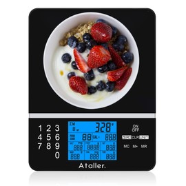 Ataller Kitchen Diet Scale, Digital Food Nutrition Scale with Nutrition Facts Display, Accurate Weight and Nutrient Calculator, Tempered Glass, Black, Max 5kg 11Ib, Graduation1g