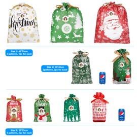Christmas Large Drawstring Gift Bags,16Pcs Gift Bags Sizes Extra Large Medium Christmas Drawstring Wrapping Bags with Tags 20Pcs Birthday Christmas PartyXmas Gift Bags for Christmas Holiday Party