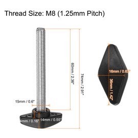 sourcing map 8pcs Tee Wing Knobs M8 x 60mm Metric Male Threaded Stud T Head Plastic Knob Handles Thumb Screws Hand Clamping Tightening Knob Grip Thumbscrew, Black