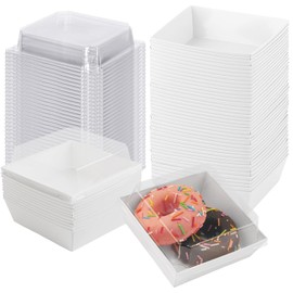 50 Pack Small Charcuterie Boxes with Clear Lids - Disposable Food Containers, 5Inch Dessert Boxes for Presenting and Transporting an Assortment of Meats, Cheeses, Fruits and Other Delicacies. (White)