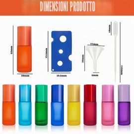 PRITOK Roll On Bottiglie di vetro per olio essenziale, 24 pezzi Roll on Bottiglie vuote 5 ml Multicolor Vetro Roller Bottiglie con scooter in acciaio inox palline e accessori per olio essenziale,