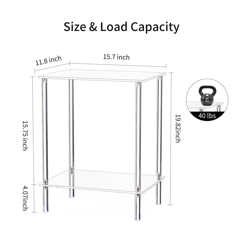 Bkemiy Clear Acrylic Side Table, 2-Tier End Table for Living