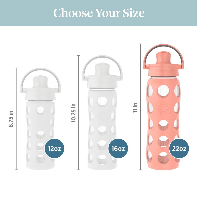 Lifefactory 22-Ounce Glass Water Bottle with Active Flip Cap and