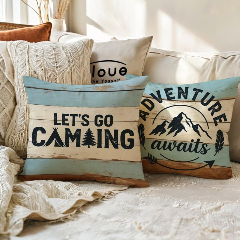ULOVE LOVE YOURSELF Camping Throw Pillow Covers 4Pack Adventure Awaits