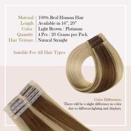 ZIPLOOKS | Ombréage Hair Extensions | Human Hair Extensions | Ombre Light Brown to Platinum Balayage Highlights with ZTool Application, Damage-Free Hair & Scalp, 16 Inch, #6/60, 4 Pcs 20g