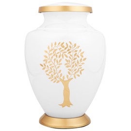 ALPHA Living HOME Urns for Human Ashes Adult Female and Male 200+ Cubic Inches, Decorative Burial Urn, Funeral Cremation Urns for Women and Men, Handcrafted Urn for Ashes Adult, 11" Gold White