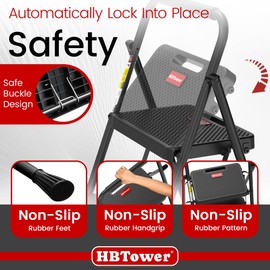 HBTower Step Ladder, Step Stool Foldable for Adults with Wide Anti-Slip Pedal, Lightweight 4 Step Ladders for Home