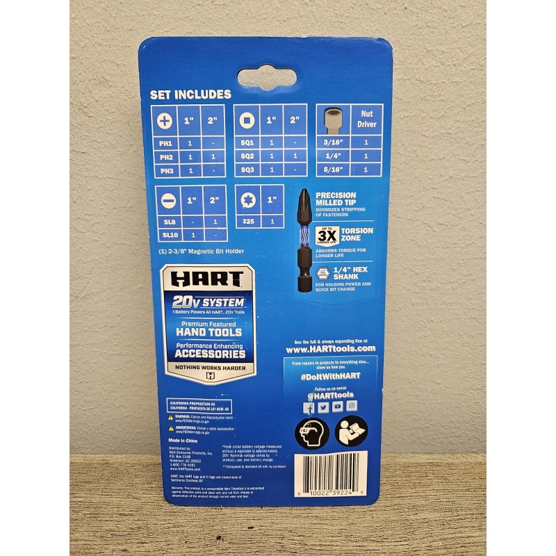 HART 15 Piece Impact Driver Bit Set W/ Storage Case,