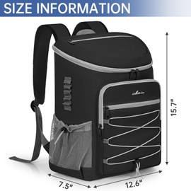 OUUTMEE Cooler Backpack, Lightweight Insulated Cooler backpack Leakproof for 30 Can Drinks (330ml), Insulated Soft Camping Cooler Bag, Beach Cooler, Portable Cooler Backpack for Travel Hiking (Black)