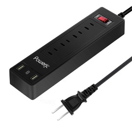 POWERJC Power Supply Tap, PD with USB C, Outlet Tap, 4 AC Outlets, 3 USB-C USB-A Ports, Power Cord Outlet, Octopus Wire