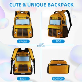 Corxiren School Bus Backpack with Lunch Box, School Bus Backpack Set, Cute Daypack 17-inch School Bus Lover Gift