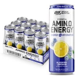 Optimum Nutrition Amino Energy Sparkling Hydration Drink, Electrolytes, Caffeine, Amino Acids, BCAAs, Sugar Free, Blueberry Lemonade, 12 Fl Oz, 12 Pack (Packaging May Vary)