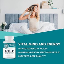 5-HTP Supplement for Mood & Sleep Support, Promotes Healthy Serotonin Levels, Emotional Wellness, Relaxation & Restful Sleep, Vegan, Gluten-Free Capsules, 60 Count (Pack of 2)