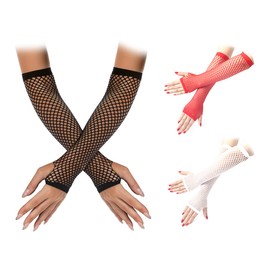 SCSpecial Net Fingerless Gloves 3 Pairs of Elbow Length Fishnet Gloves Elastic Mesh Costume for Women