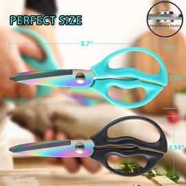 McHome MHS12 Kitchen Scissors with Sheath, 2-Pack 9” Rainbow Titanium Heavy Duty Kitchen Cooking Scissors, Stainless Steel Meat Cutting Scissors, Dishwasher Safe Shears for Chicken, Seafood, Herbs