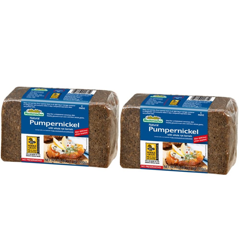 Mestemacher Whole Grain Bread (Pumpernickel, 17.6 oz, pack of 2)