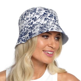 Thingimijigs Women's Blue/Floral Reversible Bucket Hat -S/M