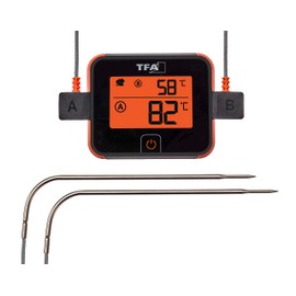 TFA Dostmann BBQ Thermometer Transmitter View, 14.1514.10, 2 Temperature Sensors with 150 cm Cable, Suitable for Barbecue, Grill, Smoker, Smoker, Barbecue, with Backlight, Black