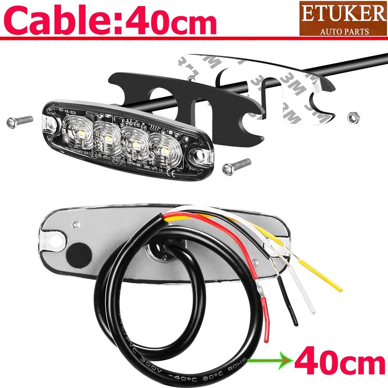 ETUKER 2 x 4LEDs Front Flasher Orange 12/24 V Strobe