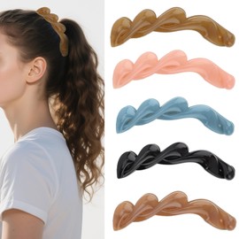 KEUKORZ Banana Hair Clips - 5Pcs Large Brown Banana Claw Clips for Women’s Thick Hair - Fashion Accessories Ponytail Holder for Styling Dressing Yoga(5 Colors)