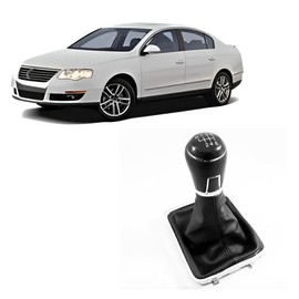 Rumplex Gear Knob 6 Speed Gear Stick Gaiter Gear Stick Cover Black Manual PU Leather Compatible with VW Passat B6 2005-2010
